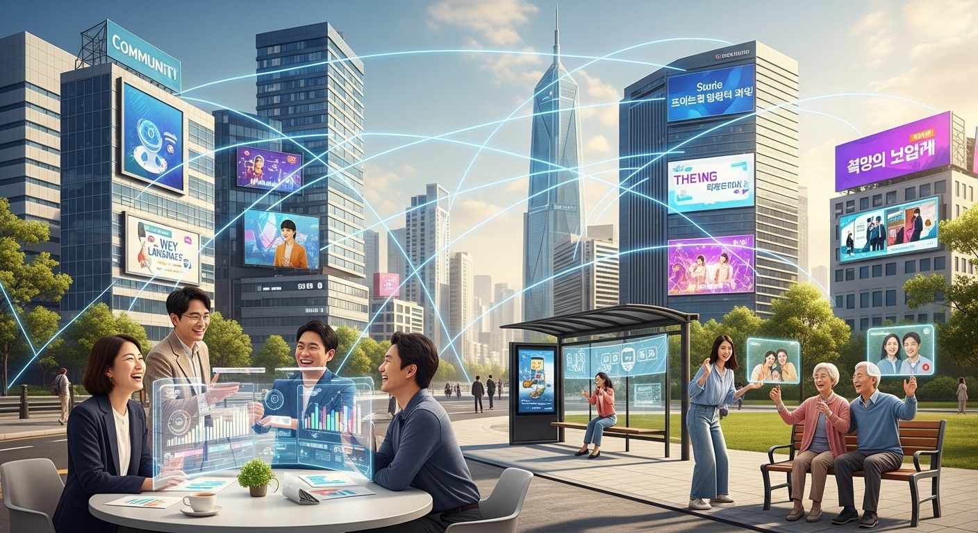 기대 효과 및 사회적 파급력 - 디지털 정보가 자유롭게 흐르는 활기찬 도시와 디지털 기술로 인해 행복한 생활을 영위하는 다양한 한국 시민들의 모습