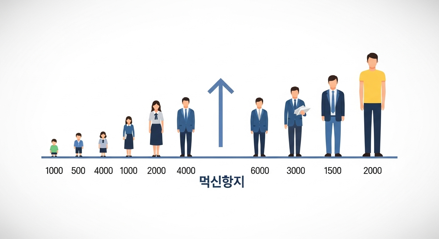 기준 중위소득의 이해 - 소득 분포 그래프 위에서 중앙값을 명확히 표시하여 소득 수준을 한눈에 보여주는 이미지