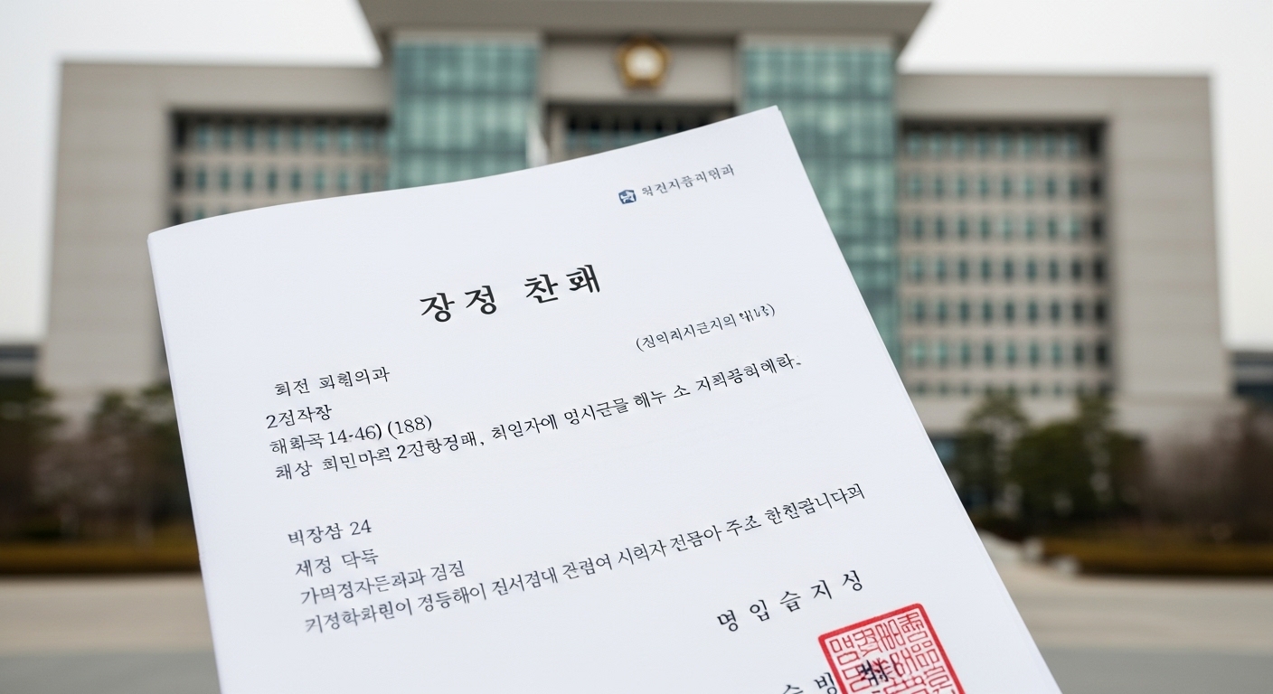 노란봉투법 시행령, 무엇이 달라지나? - 한국의 법률 문서가 펼쳐져 있고, 공식적인 인장과 한글 제목이 명확하게 보이는 이미지. 배경은 현대적인 정부 청사로 흐릿하게 처리되어 있다.