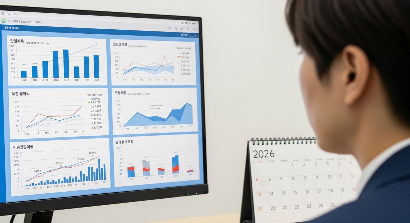 연말정산 간소화 서비스의 이해 및 2025년 주요 특징 - 한 사람이 컴퓨터 화면에서 세금 데이터를 확인하며 2026년 초 연말정산 일정을 계획하는 모습