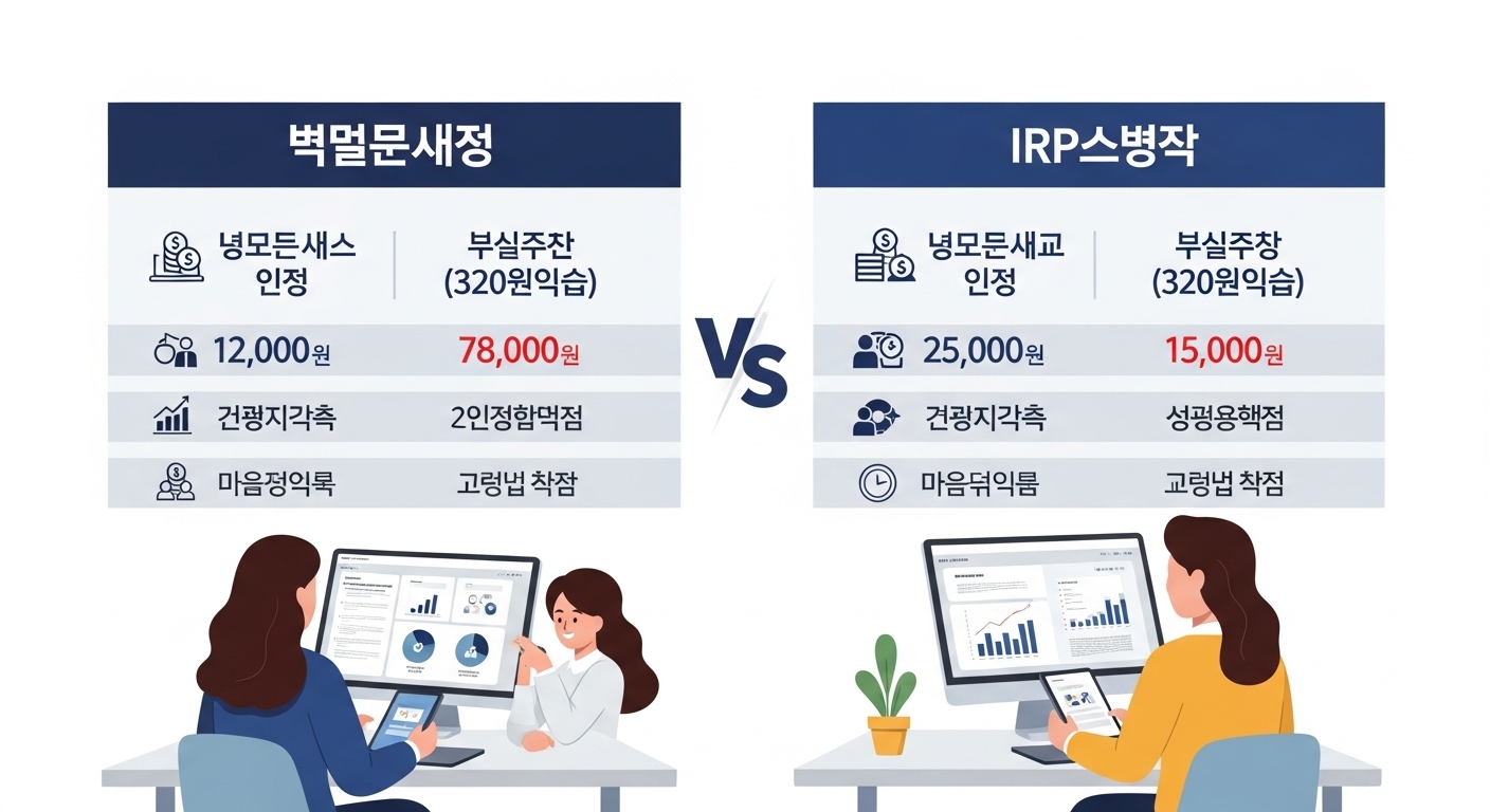 2025년 연금저축 vs IRP 세액공제 한도 및 조건 상세 비교 - 연금저축과 IRP 두 금융 상품의 세부적인 한도, 조건, 혜택을 시각적으로 명확하게 비교하는 깔끔한 인포그래픽.