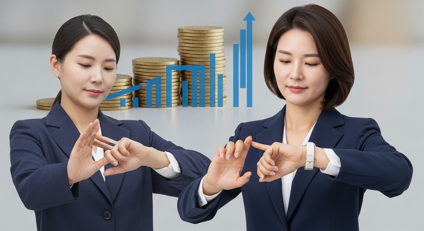 연기연금(延期年金) 심층 분석: 노후 소득 극대화 전략 - 한 여성이 시계를 보며 연금 수령 시기를 늦춰 금액이 늘어나는 모습을 상상하는 모습.