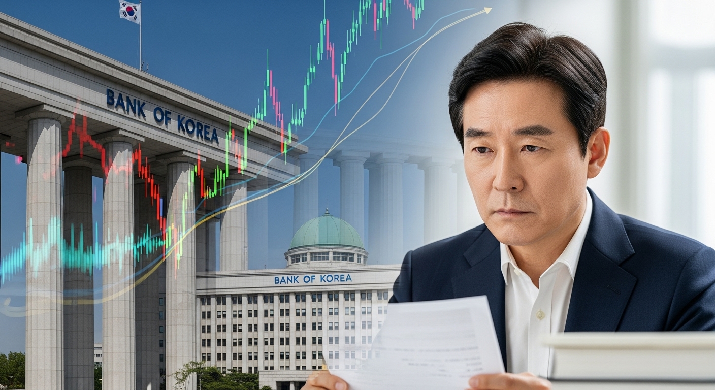 한국은행 긴급여신 제도, 왜 필요할까요? - 한국은행 앞에서 금융 위기 방어를 위해 서류를 검토하는 한국인 남성의 모습