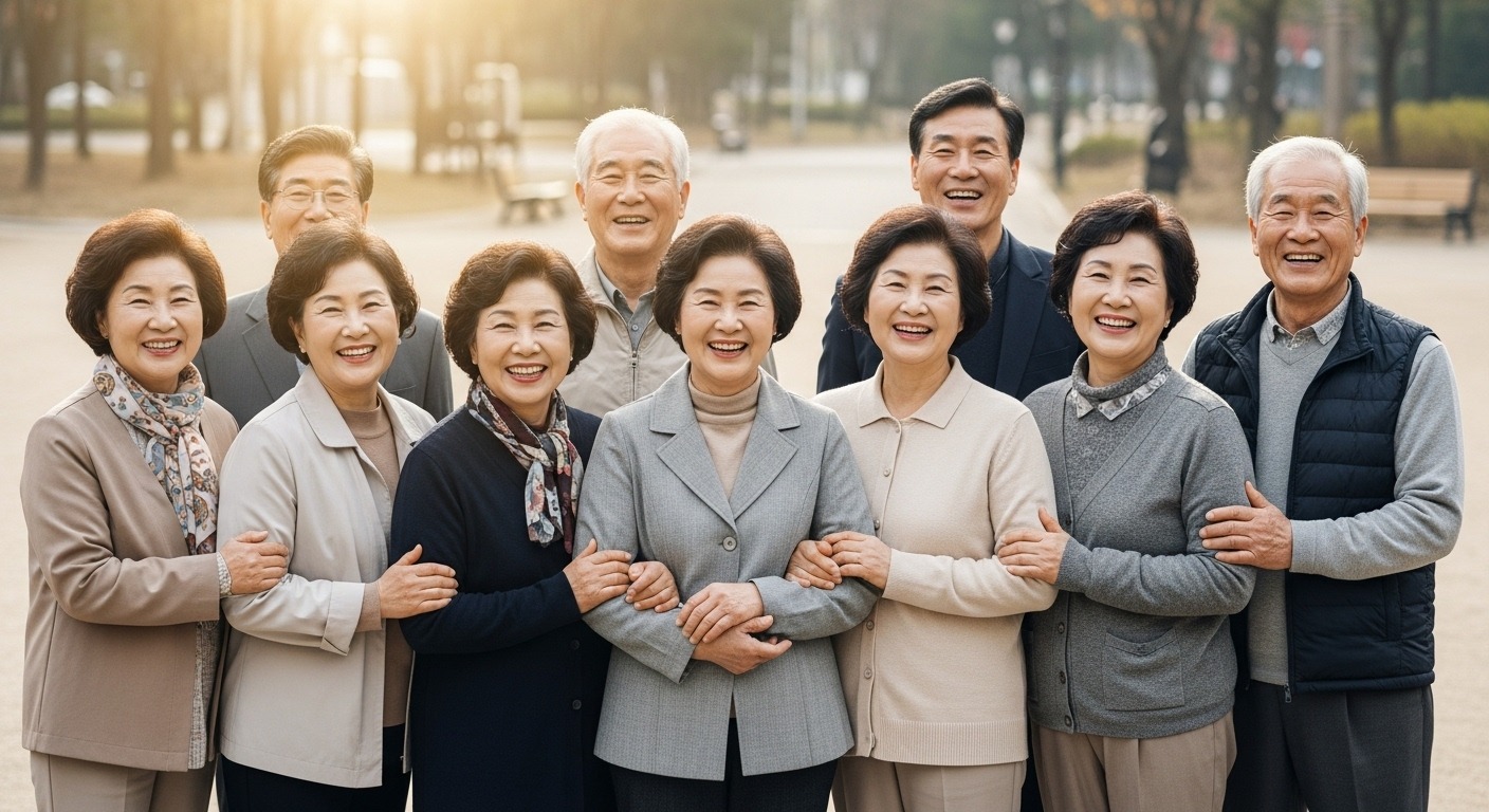 2026년 기초연금 선정기준액 상향의 배경과 의미 - 따뜻한 햇살 아래 함께 미소 짓는 한국인 어르신들의 모습