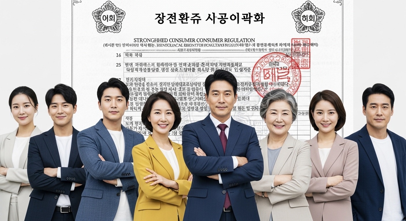 2026년 청약철회권 강화의 주요 내용 및 배경 - 다양한 한국인 소비자들이 강화된 금융 규제 문서를 배경으로 당당하게 서 있는 모습