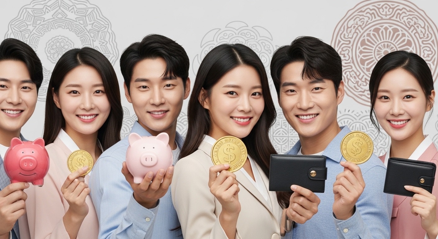 2026년 핵심 제도: 청년도약계좌 상세 분석 - 다양한 한국인 청년들이 저축 상징물을 들고 활짝 웃는 모습