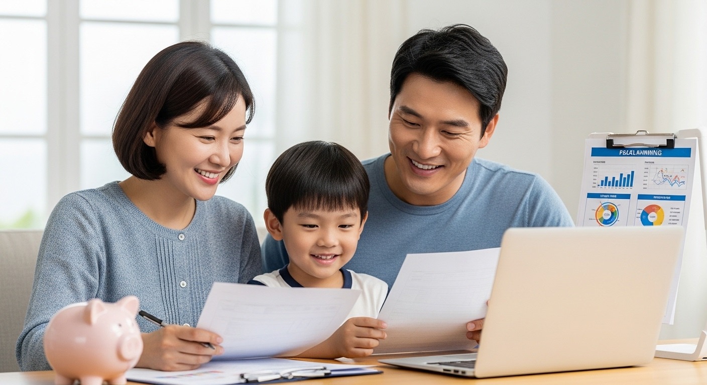 2026년, 자녀 보육수당 세금 혜택의 주요 변화와 확대 방향 - 행복한 한국인 가족이 노트북으로 세금 혜택 정보를 확인하며 미래를 계획하는 장면