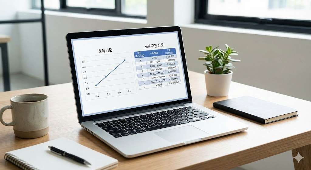 성적 기준 및 소득 구간별 지원 금액 안내