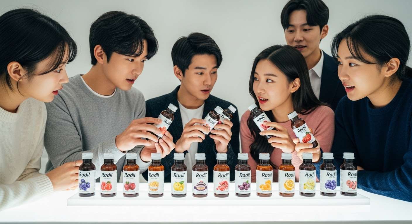 레딜 인기 맛 트렌드 분석 및 최신 추천 - 현대적인 매장에서 다양한 레딜 맛을 신중하게 고르는 젊은 한국인 남녀들의 모습