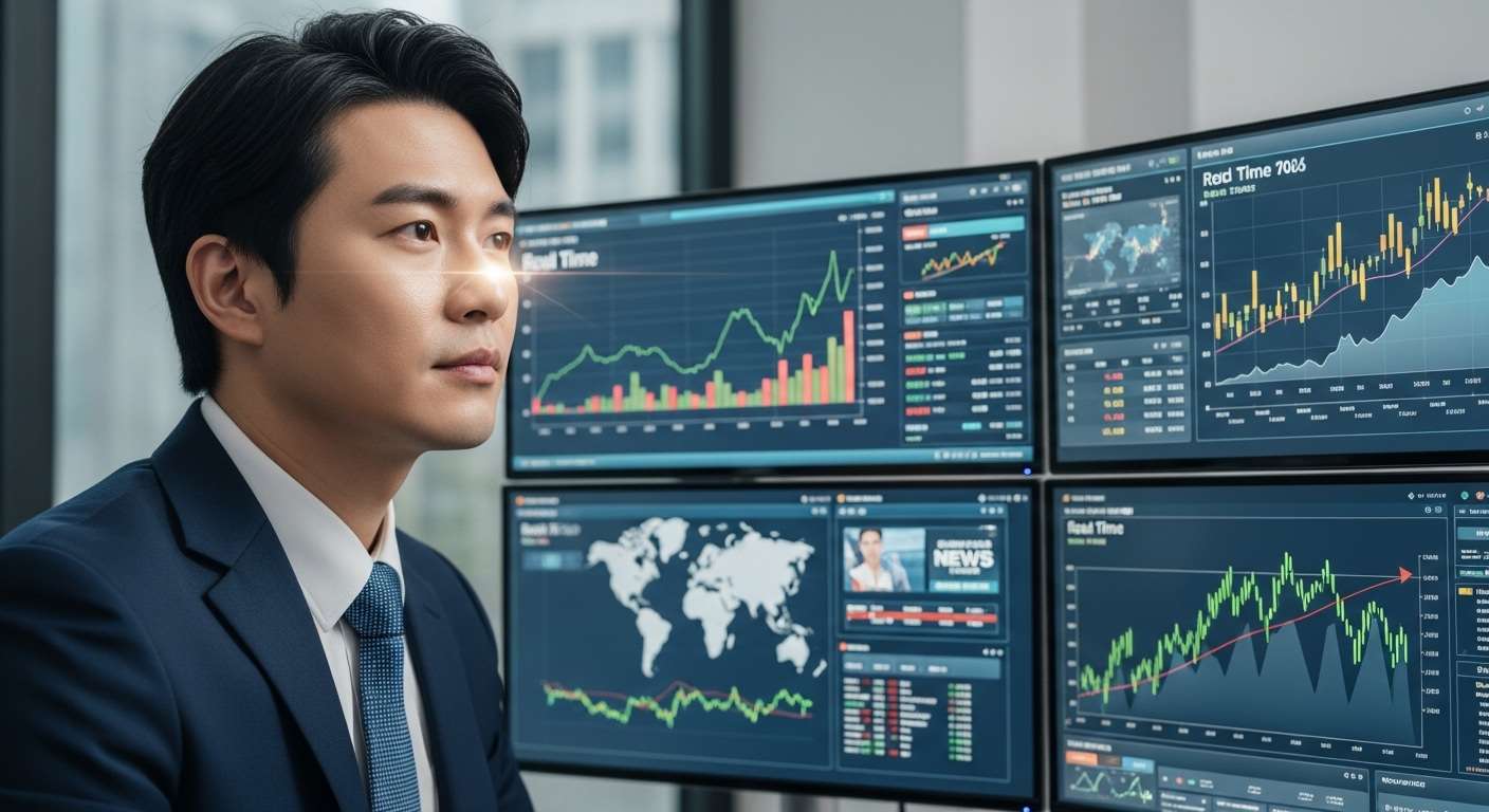 2026년 2월, 현재 금 시세 분석 및 주요 변동 요인 - 한국인 금융 분석가가 최신 금 시세 차트와 경제 뉴스를 여러 모니터에서 분석하는 모습