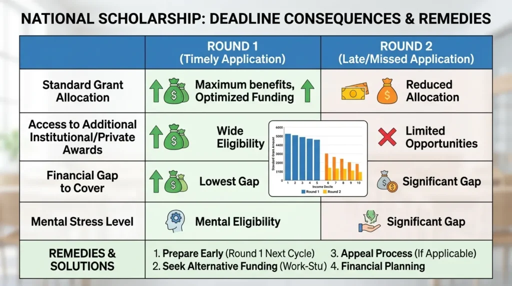 국가장학금 2차 신청 미신청 시 발생하는 실질적 불이익과 구제 방안 분석 - 깔끔하게 정리된 장학금 혜택 테이블과 노트북, 아이패드를 사용하는 한국인 학생의 모습