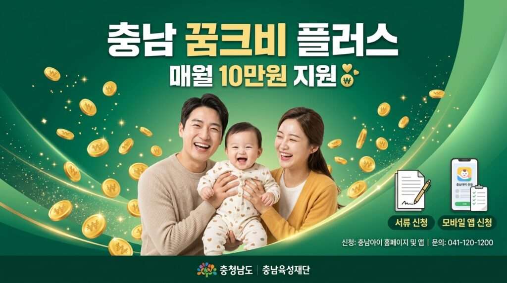 2026 충남 꿈크비 플러스 아기수당 매월 10만 원 추가 혜택 신청 방법 썸네일