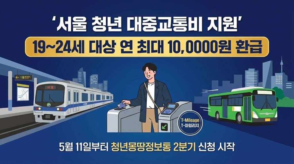 2026 서울시 청년 대중교통비 지원 — 만 19~24세 연 최대 10만원 T마일리지 환급, 5월 11일 2분기 신청 시작